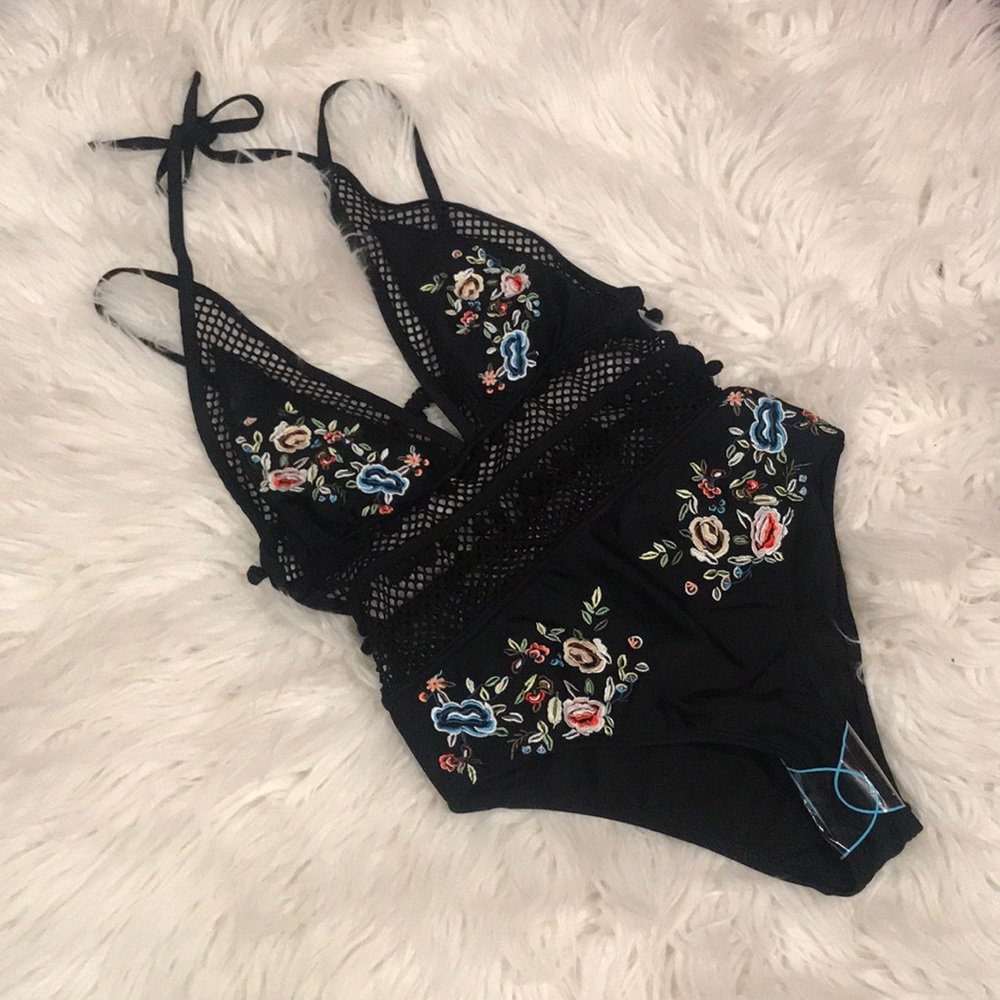 ASOS One Piece Embroidered Swimsuit